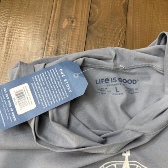 Life is Good Positive Compass Crusher-FLEX Hoodie Stone Blue Women's L - Picture 6 of 6